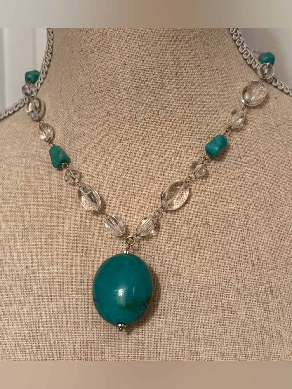 LUCAS LAMETH NECKLACE SIGNED LUC 925 STERLING SILVER TURQUOISE CLEAR STONES 18”